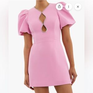 Rebecca Vallance Pink Karina Puff Sleeve Mini with Crystal Trim